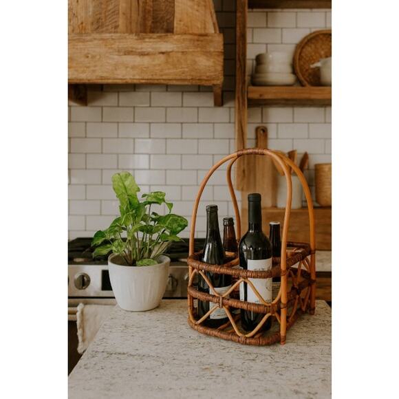 Vintage Woven Bamboo Bent Handle Basket Rustic Boho Farmhouse Decor 18” - Picture 1 of 9